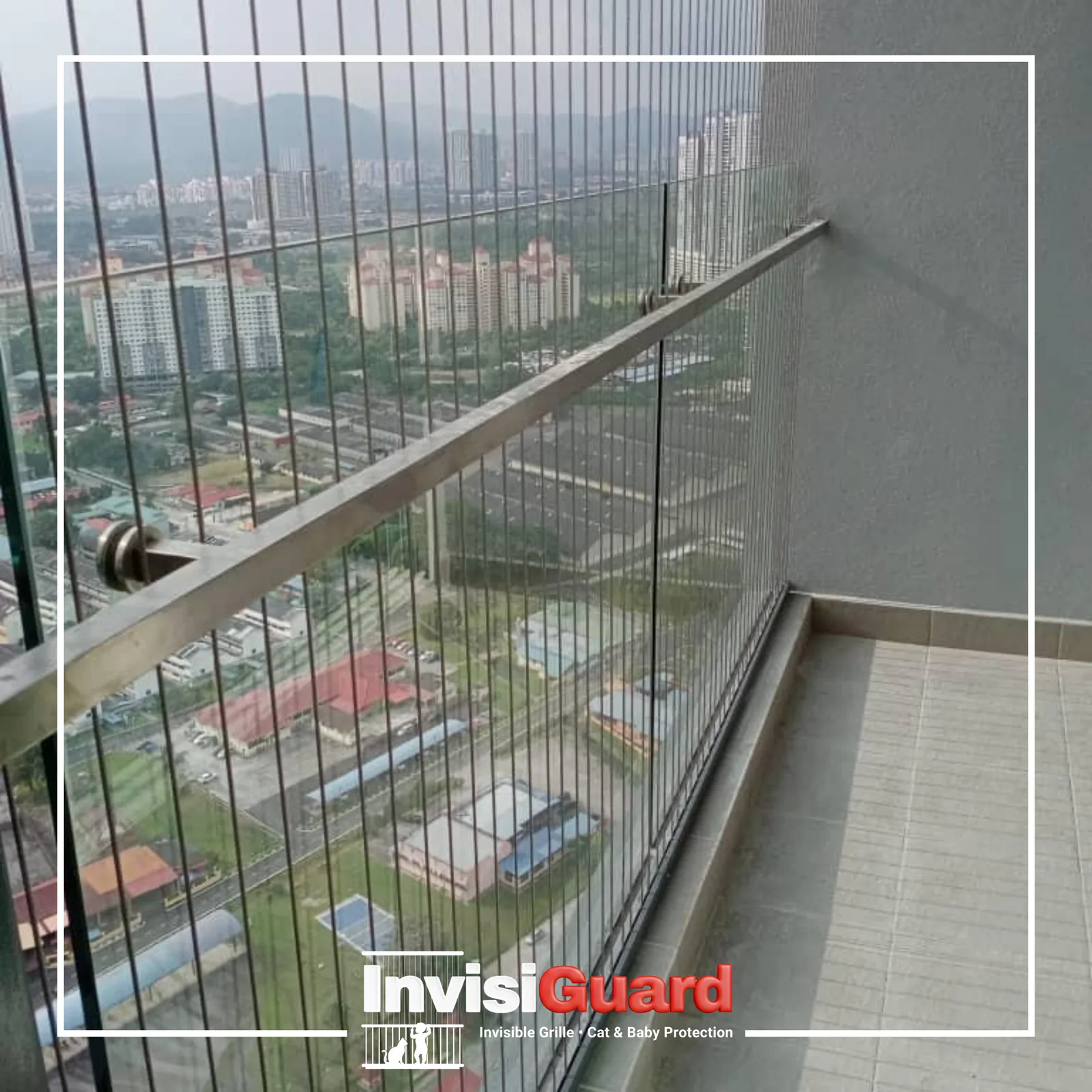 Steel railing design for balcony combined with invisible grill